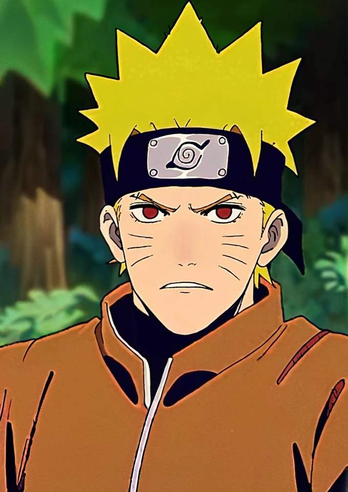 naruto_style, score_8_up, score_7_up, retro artstyle, source_manga, rating_safe, 1male,uzumaki naruto, yellow hair, spikey hair, genin leaf village headband, orange jumpsuit, ninja, upper body, <lora:ROCKET_ENGINE_VALVE_-_Dandadan_-_Pony:0.8>, rocketenginevalve face, hiroshiabe face, break, in a tree