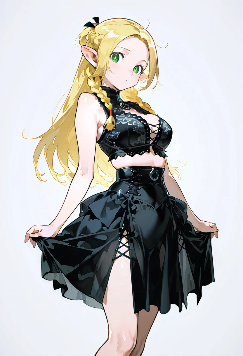 1girl,solo,looking at viewer,ikeda ruriko,gothic lingerie, skirt, black skirt, sleeveless, jewelry,marcille_donato