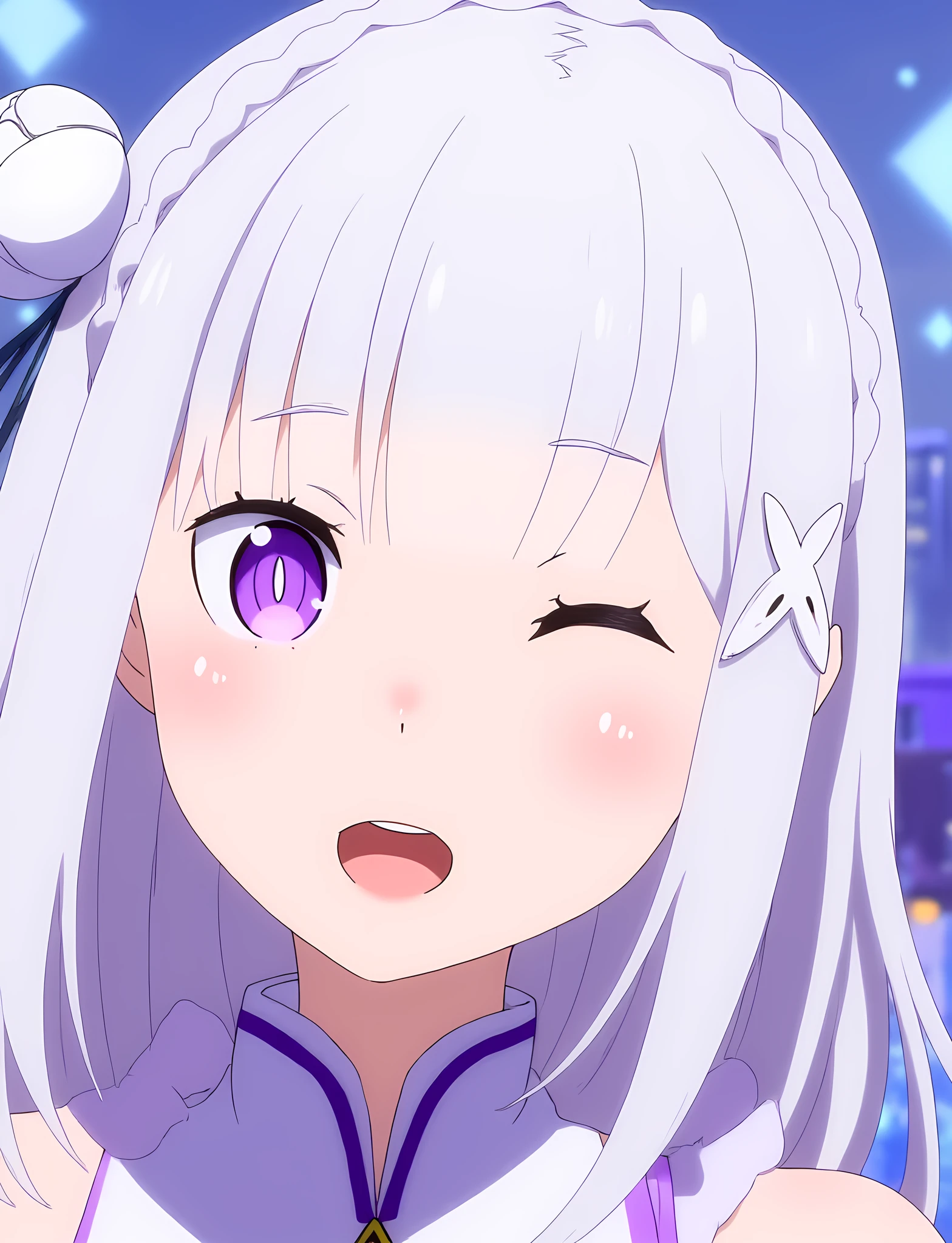 EmiliaFlux, white hair, purple eyes, masterpiece, <lora:EmiliaFlux:1>, anime style