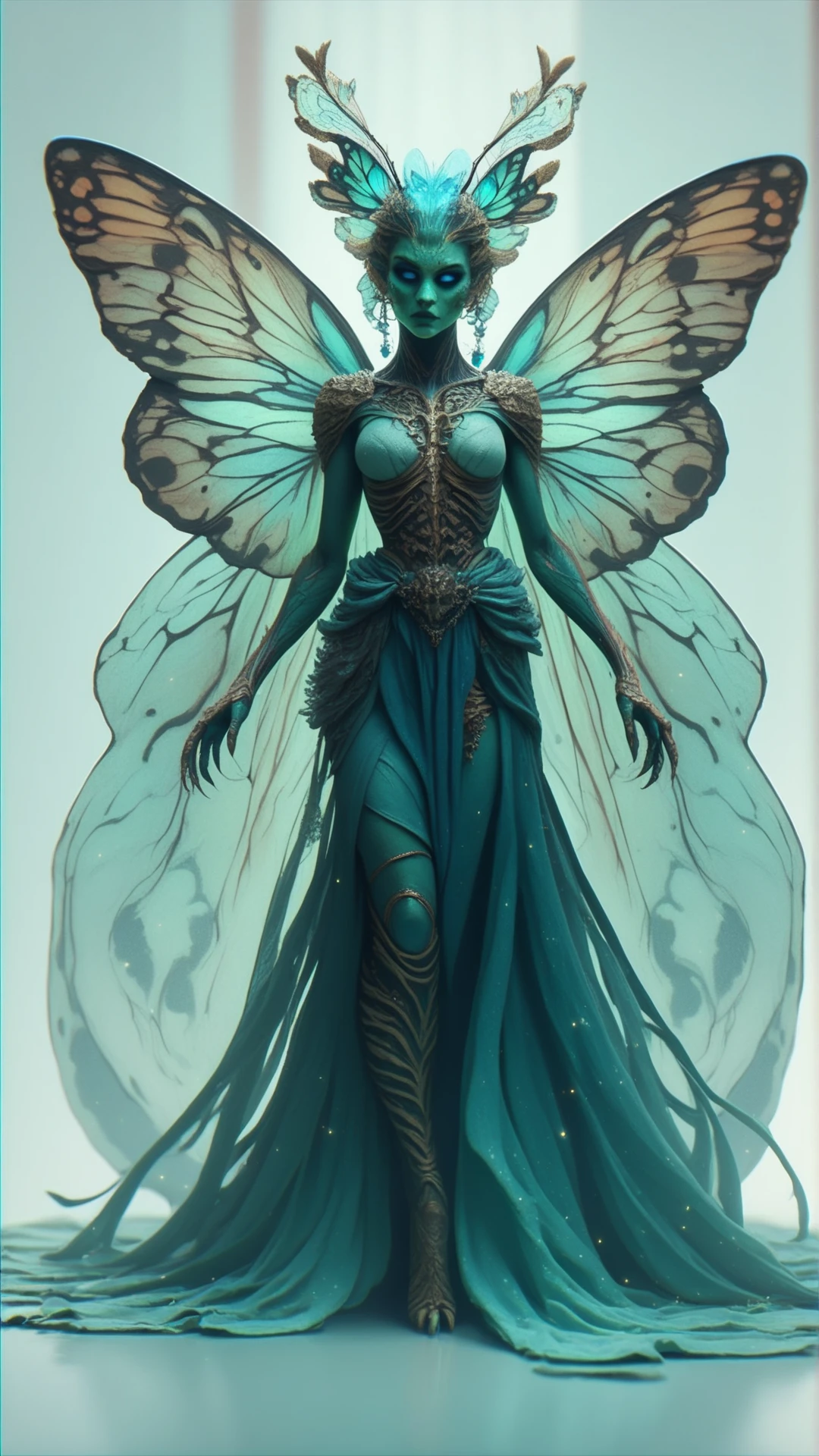 score_9, score_8_up, score_7_up, score_6_up, <lora:InsectHybridPDXL:0.8>, hybrid,  insecthybrid butterfly, the hybrid is a woman, in location dimensional rift, One Arm Across Waist, full body, geisha, humanoid