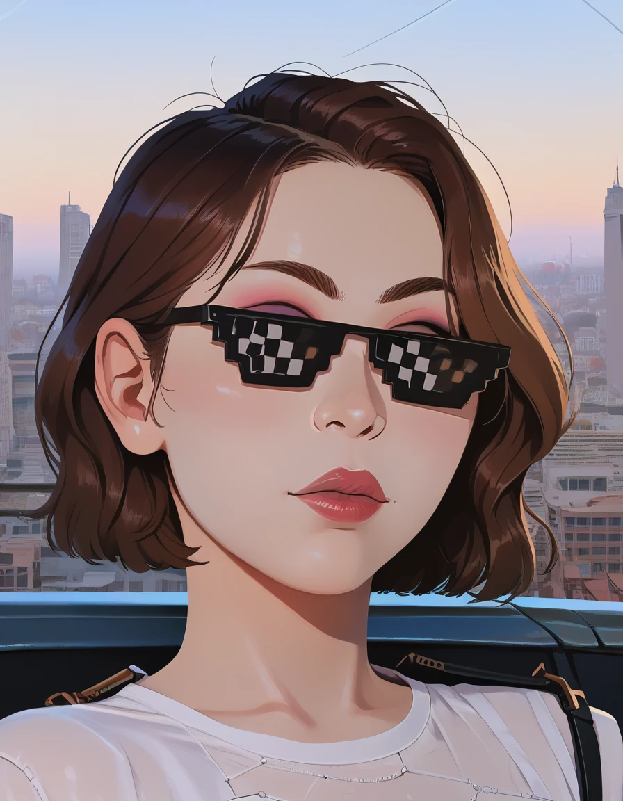 best quality,absurdres,
score_9,score_8_up,epiCPhoto,
<lora:Ryujin-06:1>,korean woman,ryujin,dark brown eyes,
1girl,makeup,eyeshadow,short hair,shoulder-length hair,dark brown hair,lips,fashion clothes,closed mouth,straight hair,cityscape,
<lora:Incase_Journals_style_r1:0.5>,icjournals,blocky,painterly,<lora:g0th1c2XLP:0.25>,g0th1c,<lora:ARKN2:0.25>,arkn2,<lora:DealWithIt_XLPD:1>,incrsxldealwithit,sunglasses,