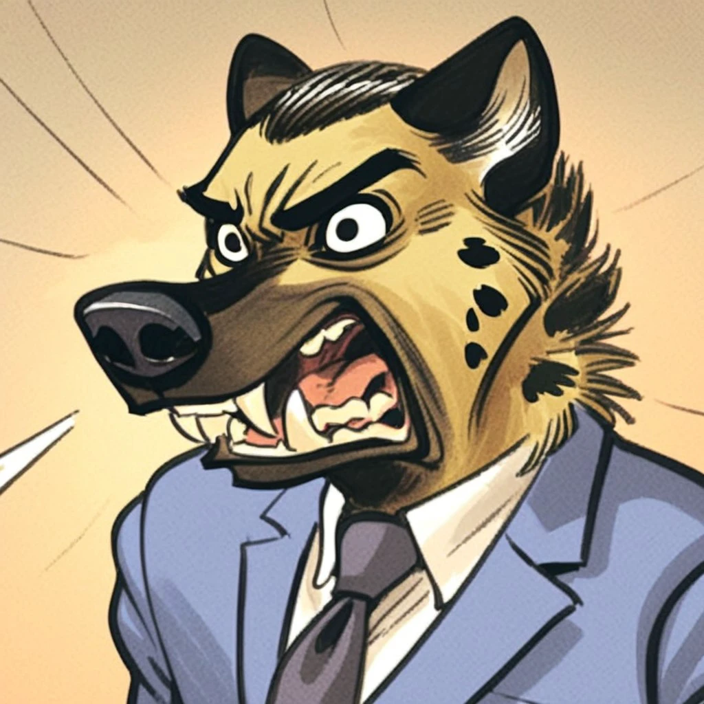 score_9, score_8_up, score_7_up, score_6_up, score_5_up, score_4_up, courtroom background, detailed fur, detailed eyes, detailed face male, muscle growth, dynamic motion, motion lines, 1 boy, solo
BREAK
N3AL_B3ato, Beato, Blacksad, 1 boy, furry male, anthro hyena, spotted hyena, tan fur, brown snout, black spots, black hair, black nose, black eyes, black hair, slick-back hair, combed back hair, suit, blue suit, tie, white shirt, suspenders, brown shoes, angry, yelling
BREAK