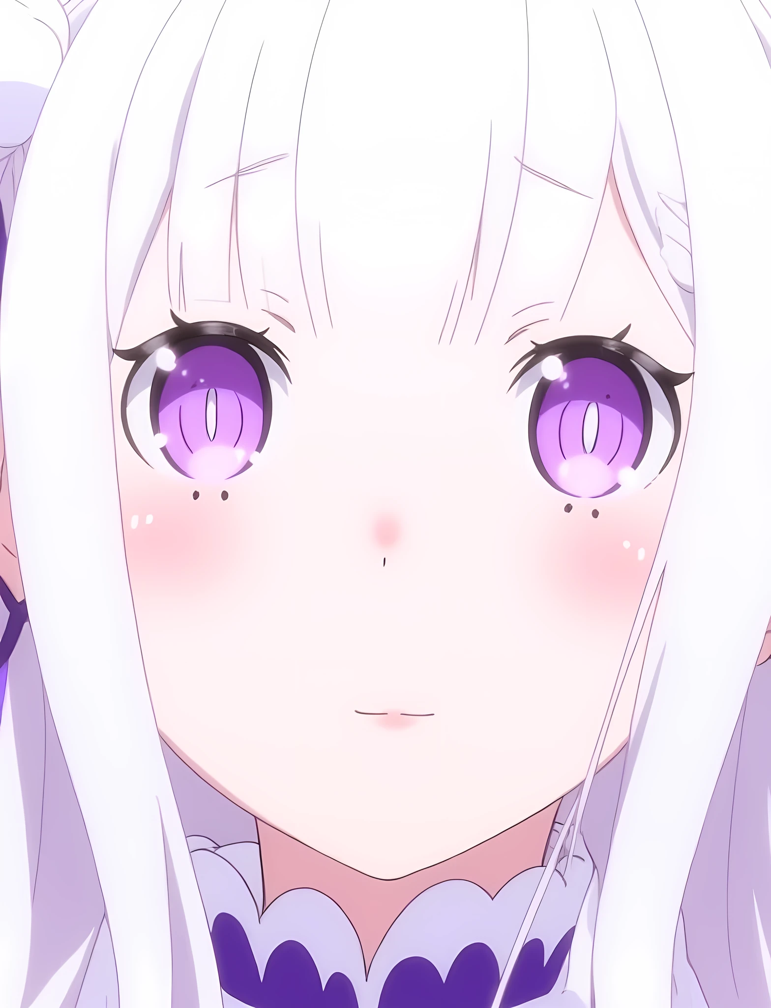 EmiliaFlux, white hair, purple eyes, masterpiece, <lora:EmiliaFlux:1>, anime style, text "Emilia Tan Heldn Waifu 1"