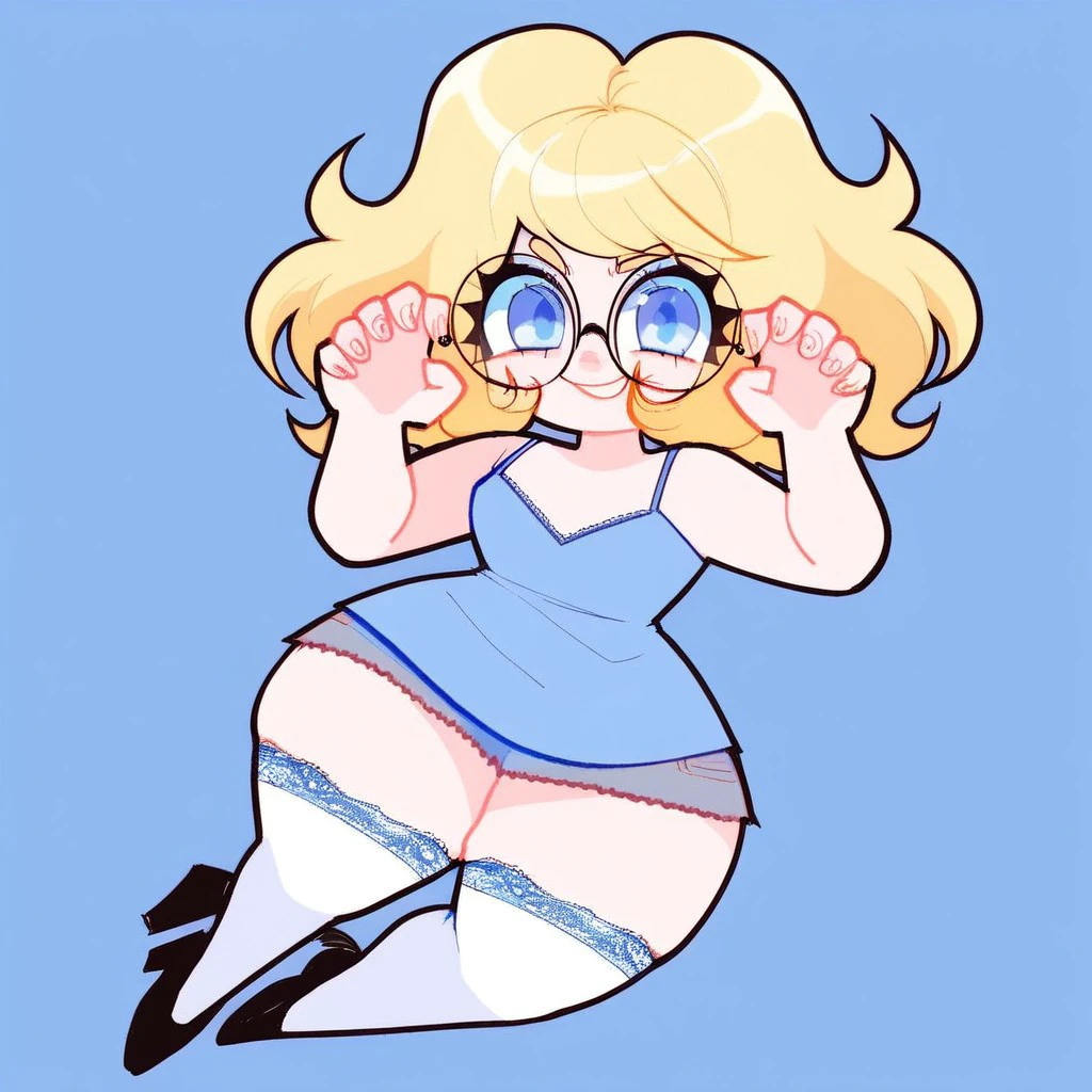 Ralph Bakshi Style, awkward chubby curvy big-nose dirty-blonde with small_ and blue eyes with glasses and medium-long hair, (droopy_nipplesnaked, (pubic_le):3.0