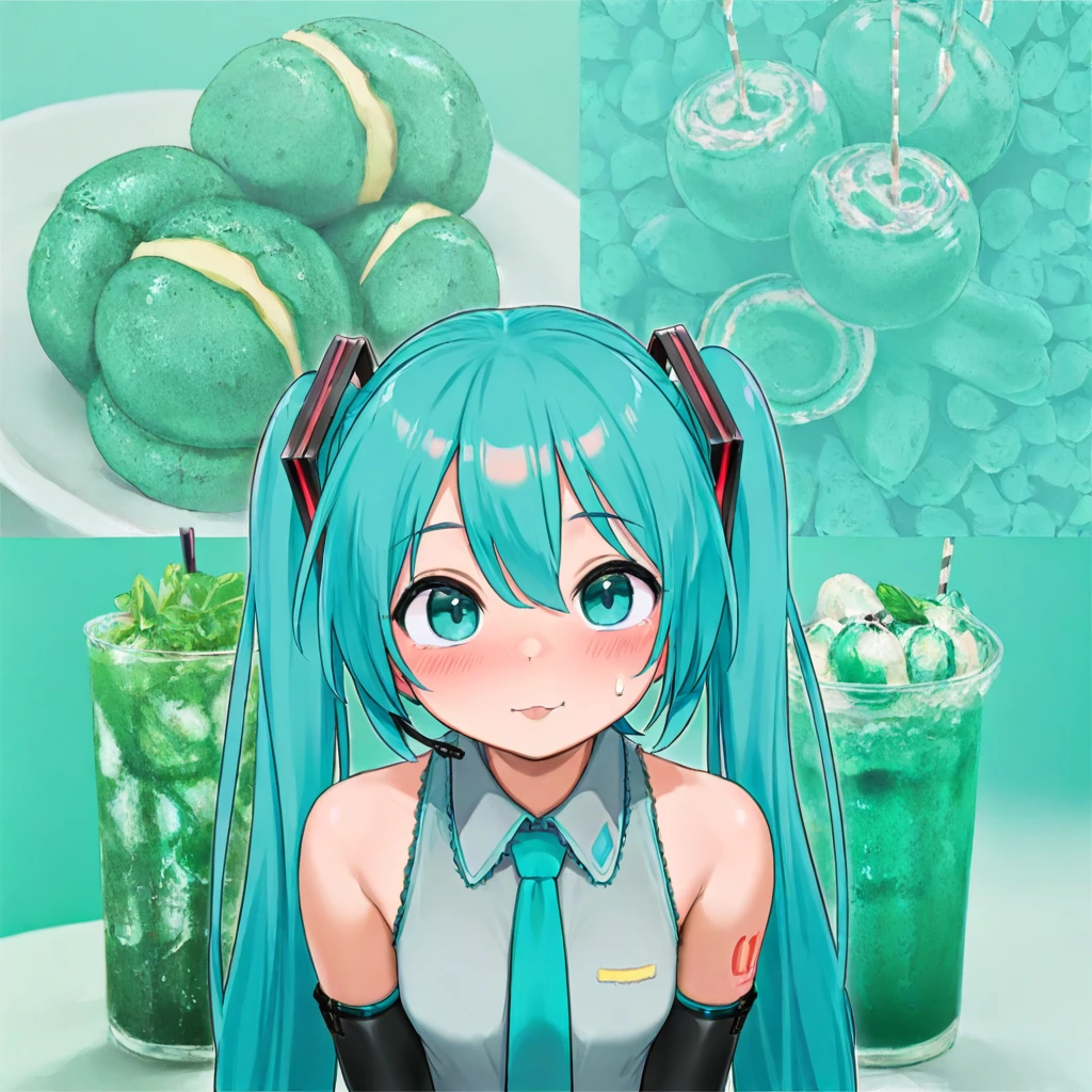 (masterpiece, high quality, amazing detail), highres, very awa, very aesthetic, absurdres, newest, year 2024, banned artist,
1girl, solo, hatsune miku, vocaloid, upper body, food and drink background, jalebi trend <lora:Food_and_drink_background_-_Jalebi_trend-000006-IL:1>