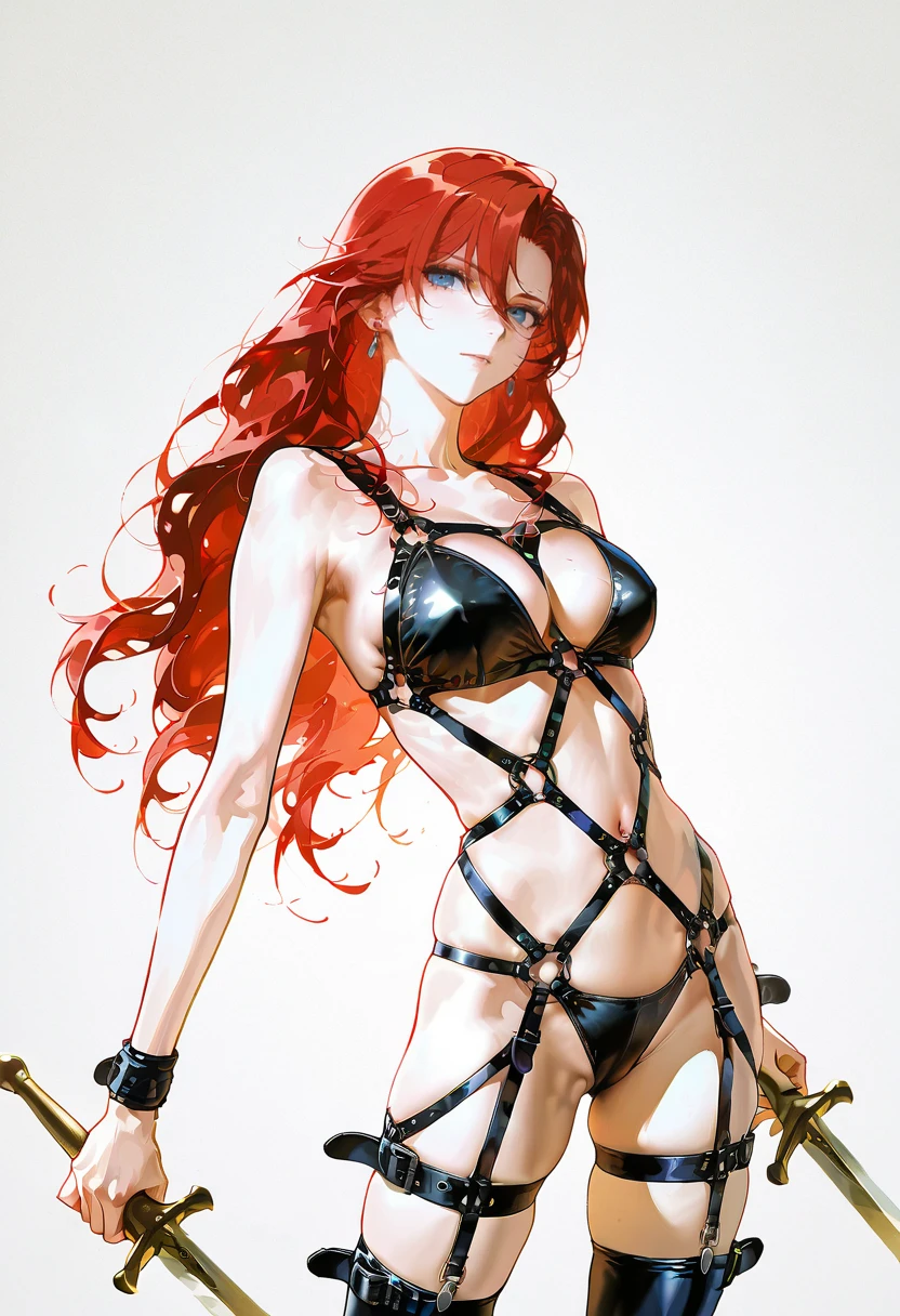 1girl,solo,looking at viewer,ikeda ruriko, body harness,bondage outfit, malenia_blade_of_miquella