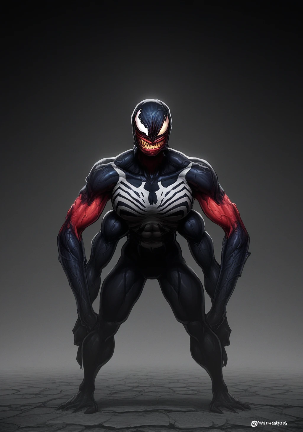 score_9, score_8_up, score_7_up, score_6_up, score_5_up, score_4_up, masterpiece, high quality, BREAK, full body, BREAK, 1girl,  <lora:Venom_Symbiote_Marvel_PonyXL:1> venom_symbiote, black skin, tendrils, viscous, colored skin, <lora:Tetramand_Ben10_Pony_XL:0.8> red skin, muscular, 4arms, multiple arms, multiple eyes, 4eyes, ben10, large, alien, colored skin,