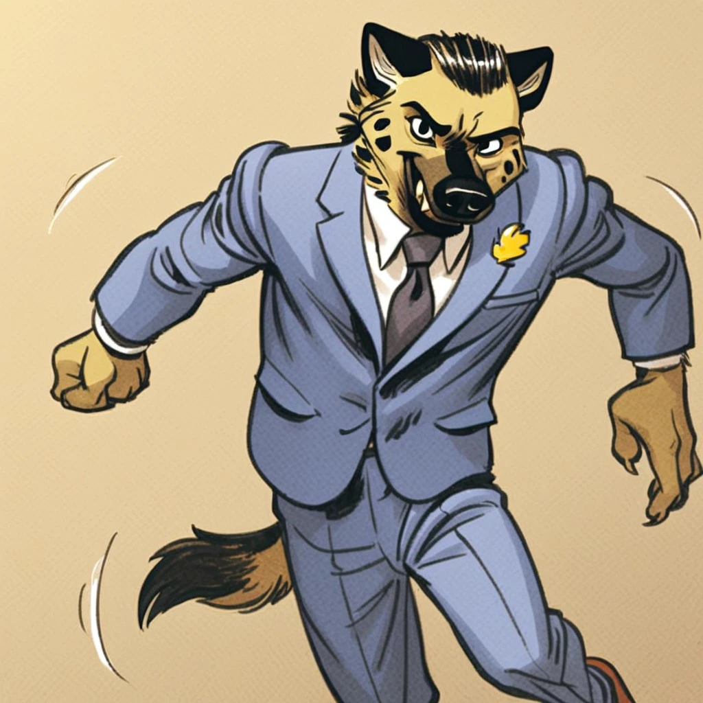 score_9, score_8_up, score_7_up, score_6_up, score_5_up, score_4_up, courtroom background, detailed fur, detailed eyes, detailed face male, muscle growth, dynamic motion, motion lines, 1 boy, solo
BREAK
N3AL_B3ato, Beato, Blacksad, 1 boy, furry male, anthro hyena, spotted hyena, tan fur, brown snout, black spots, black hair, black nose, black eyes, black hair, slick-back hair, combed back hair, suit, blue suit, tie, white shirt, suspenders, brown shoes, running
BREAK