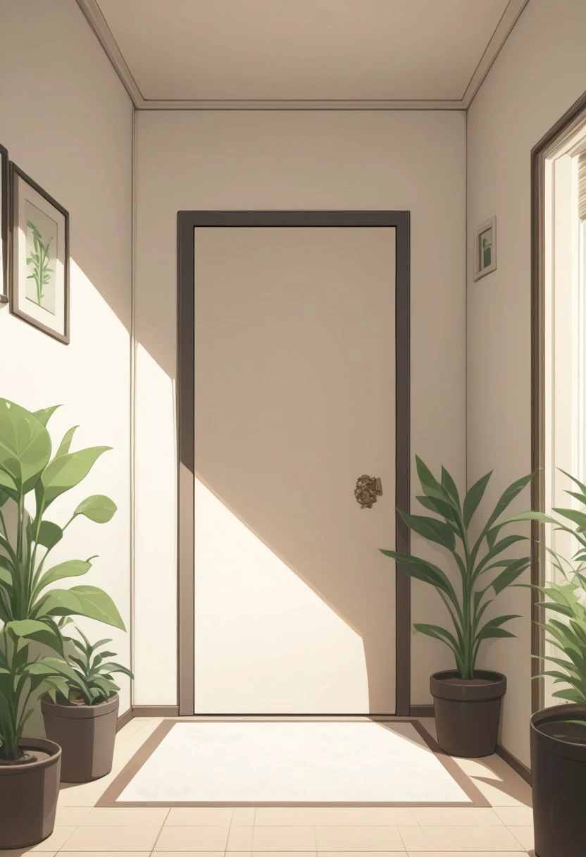 masterpiece, absurdres, best quality, Versabg, no humans, plant, scenery, potted plant, indoors, door,