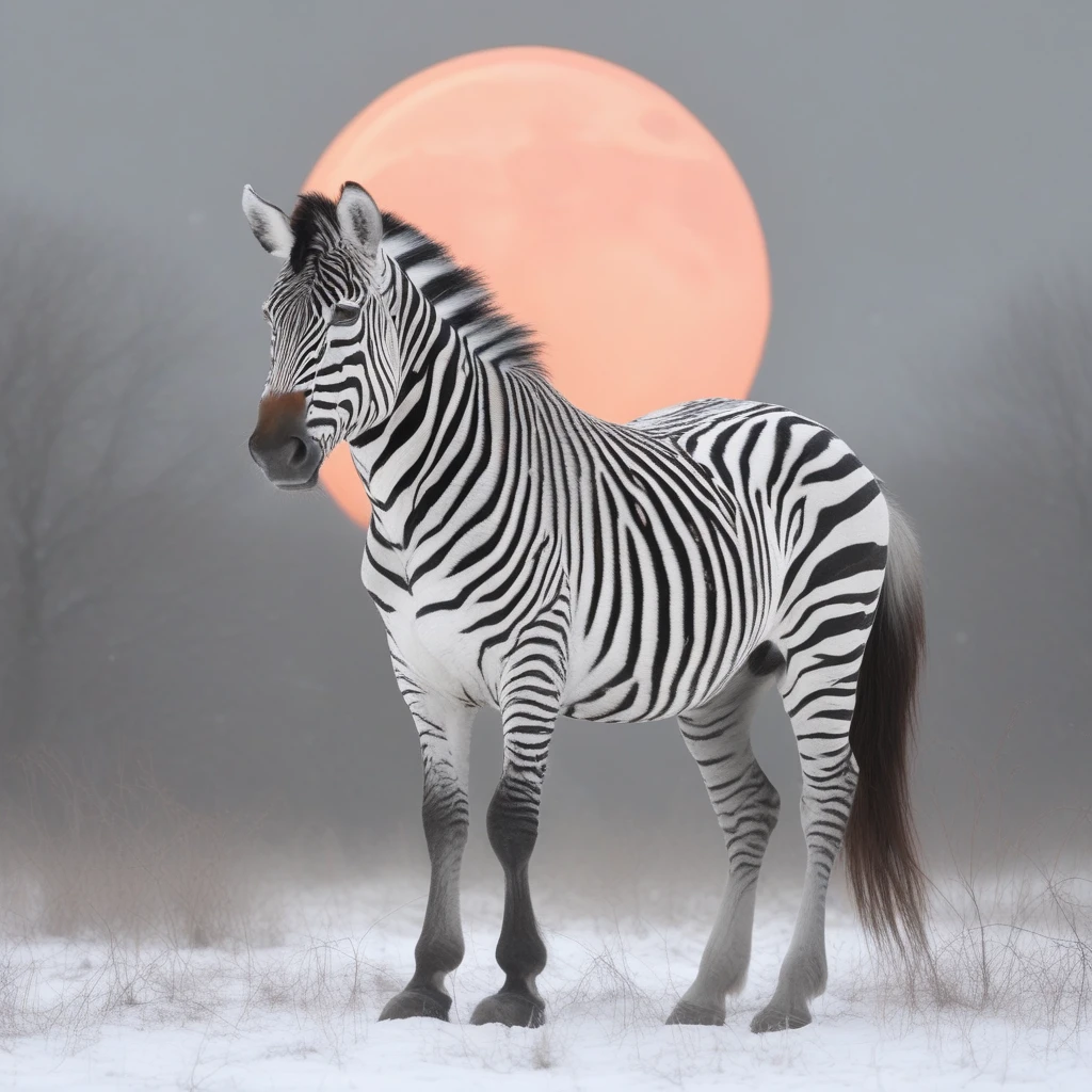 signature, nature, tiger, grey background, sunset, outdoors, full moon, snowing, horse