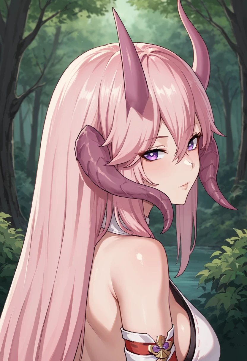 score_9,score_8_up,score_7_up, source_anime, zPDXL,
1girl, yae_miko , solo,
cleavage,
horns4, pink horns, multiple horns, demon horns, au ra, pink hair, long hair,
head tilt, looking back,
upper body focus, back view,
detailed background,
forest, nature, fantasy,
BREAK <lora:Four_horns:0.8>,
<lora:xl_more_art-full_v1:0.5>,
<lora:add-detail-xl:1>,