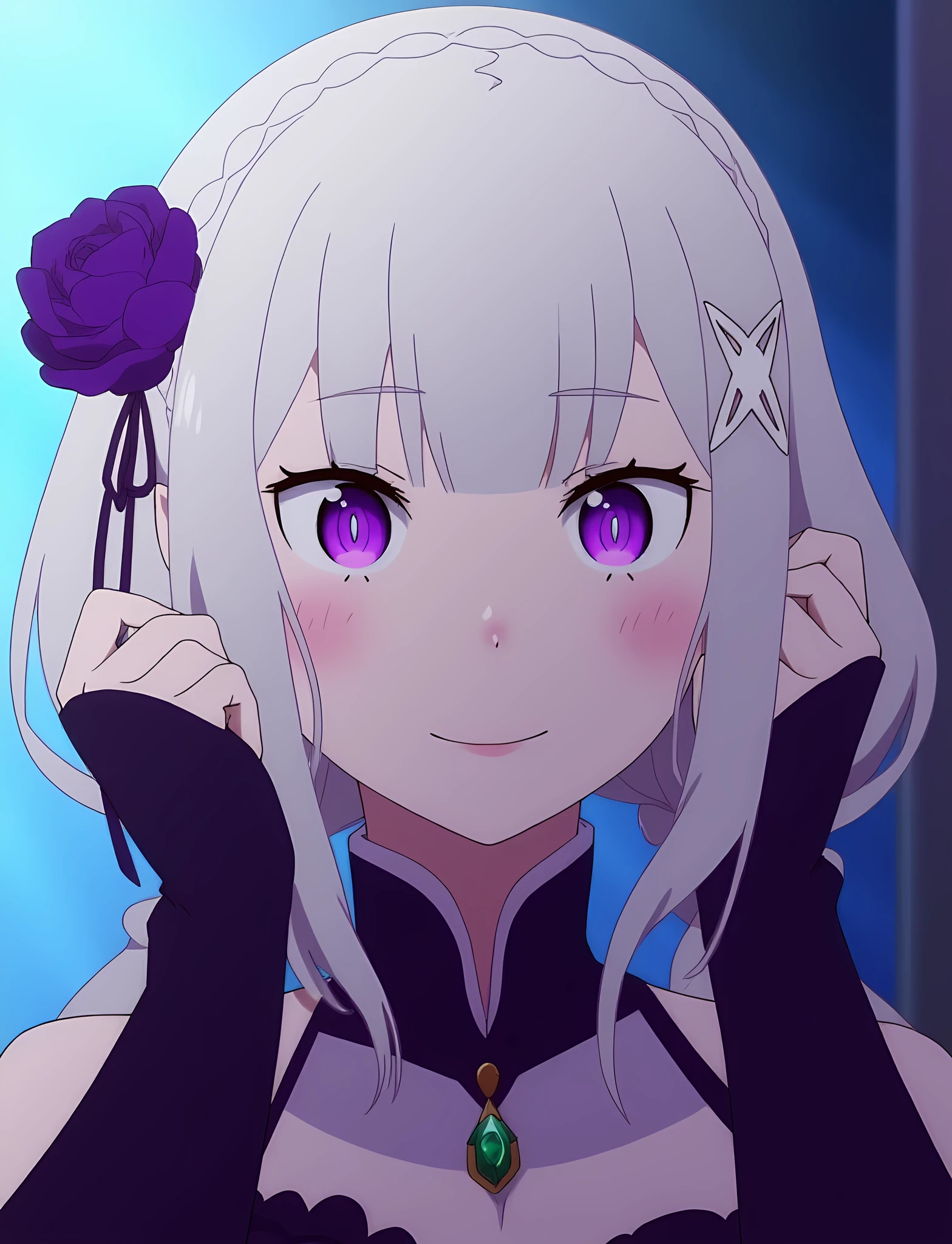 EmiliaFlux, white hair, purple eye, <lora:EmiliaFlux:1>