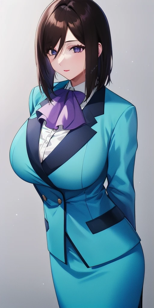 <lora:LinnaYamazakiV3:0.7> linna_yamazaki, huge_breasts, standing, solo, starry_sky, arms_behind_back, white_collared_shirt_purple_ascot_aqua_pencil_skirt_aqua_blazer, masterpiece, best_quality, detailed_face, detailed_eyes, highres, beautiful, detailed, absurdres,