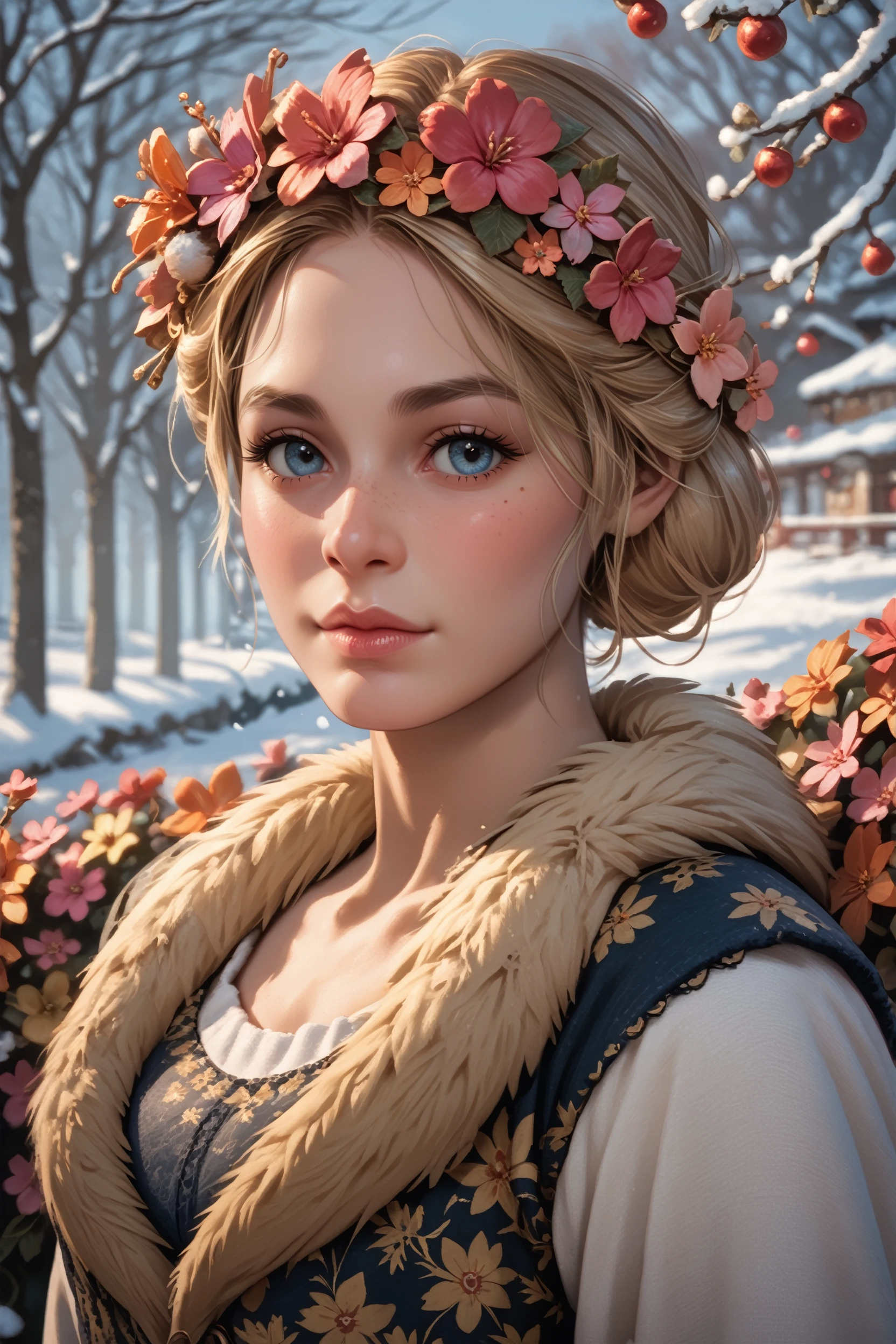 score_9, score_8_up, score_7_up, score_6_up
<lora:PEmilie:0.8>
PEmilie, 1girl, blonde hair, blue eyes, looking at viewer, in winter,seasonal flower,seasonal background,flower background, posing