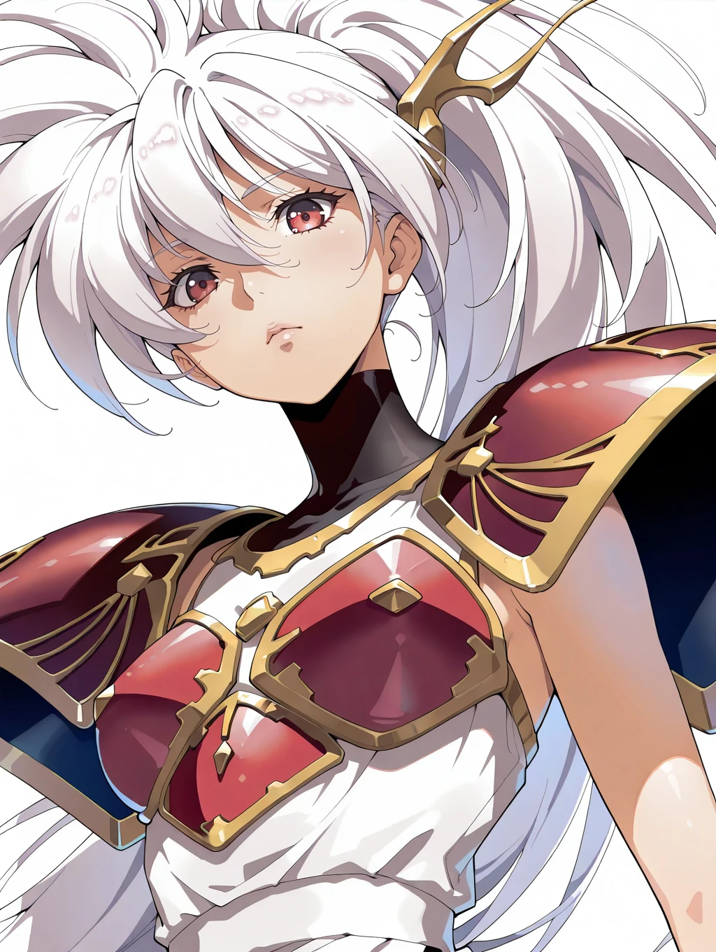 masterpiece,best quality,amazing quality,
1girl,solo,<lora:luna_ilxlv1:1>,Luna,white hair,red eyes,hair ornament,ponytail,l_clothes,shoulder armor,
<lora:Fixhands_anime_bdsqlsz_V1:1>,looking_at_viewer,upper_body,face_focus,dynamic_angle,cinematic_angle,white_background,simple_background,profile,expressionless,