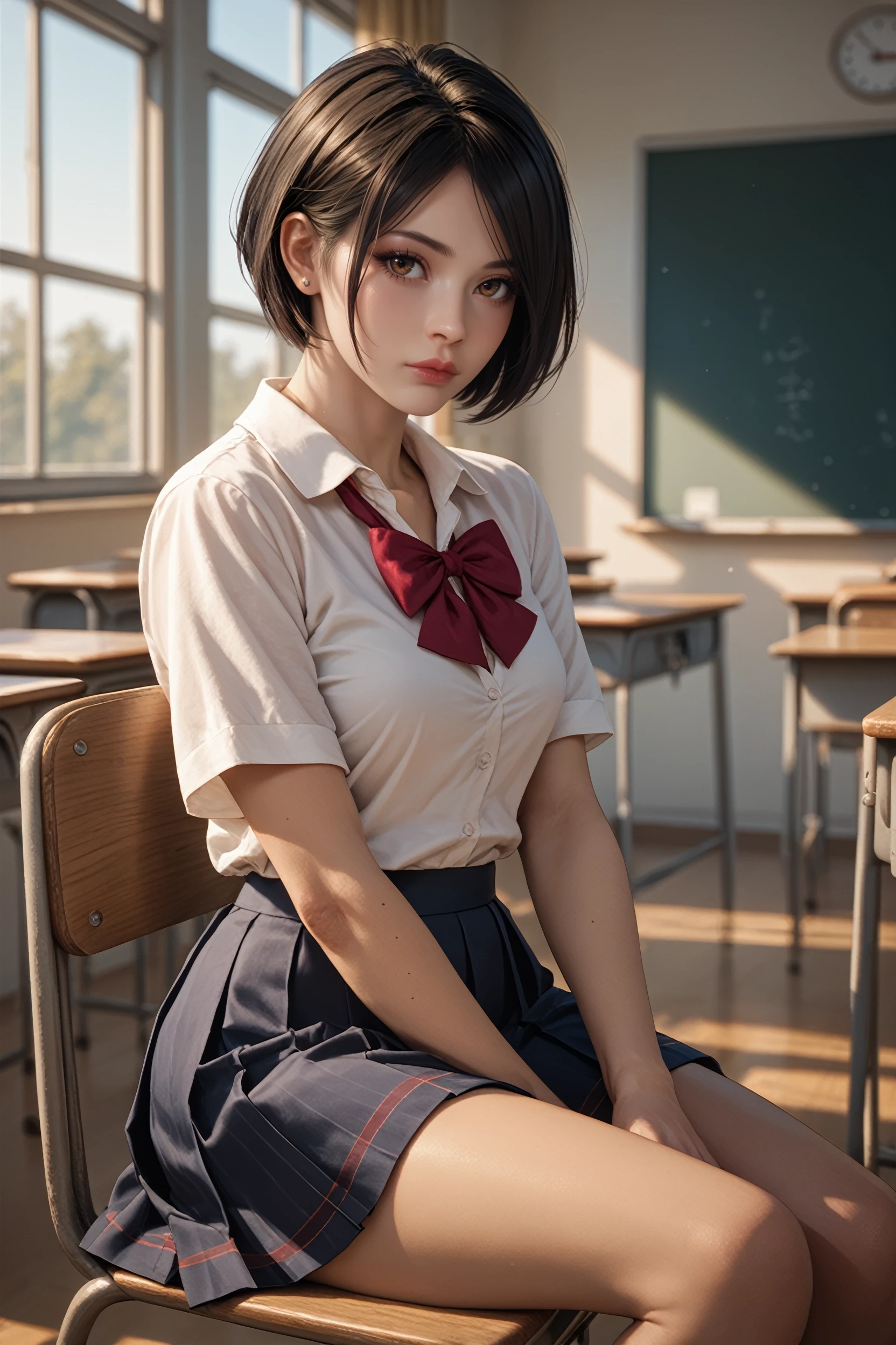 score_9, score_8_up, score_7_up, score_6_up
<lora:RE2Ada:0.8>
RE2Ada, 1girl, black hair, short hair, brown eyes, in classroom, school uniform, sitting