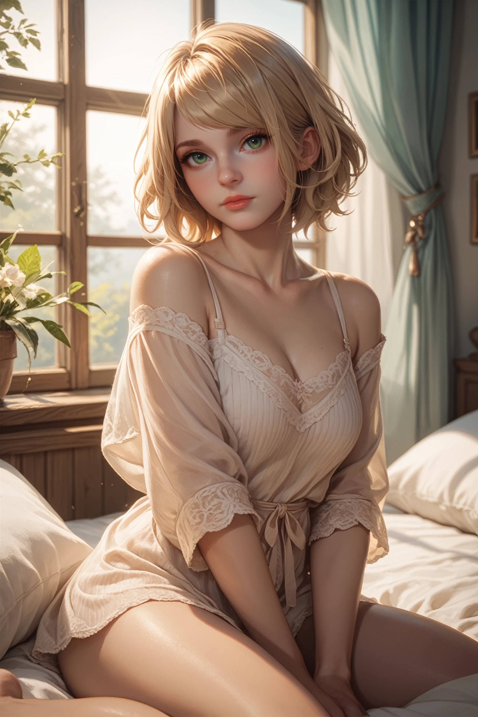 score_9, score_8_up, score_7_up, score_6_up
<lora:RE4RAshley:0.8>
RE4Ashley, 1girl, blonde hair, medium hair, green eyes, looking at viewer, cozy bedroom environment, early morning environment, peaceful theme, sitting on the edge of the bed near a large window, soft sunlight filtering through sheer curtains