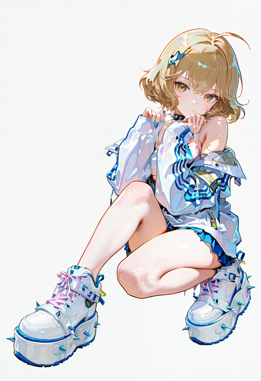 1girl,solo,looking at viewer,ikeda ruriko, yru platform shoes, sneakers, spikes, white footwear, anis_(nikke)