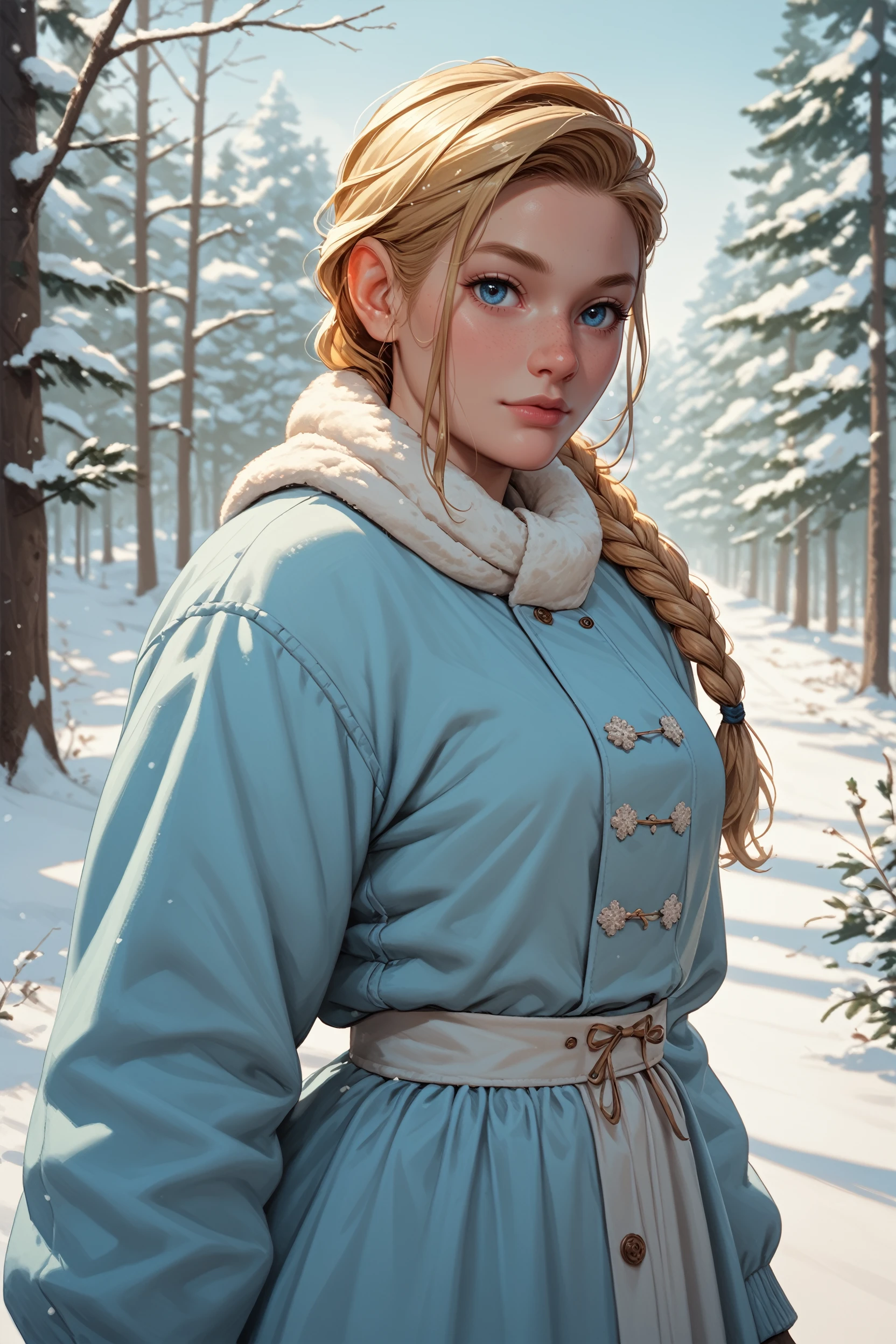 score_9, score_8_up, score_7_up, score_6_up
<lora:TLOU2Abby:0.8>
TLOU2Abby, 1girl, blonde hair, long hair, single braid, blue eyes, looking at viewer, cowboy shot, Magical Winter Wonderland with Snow-Covered Trees