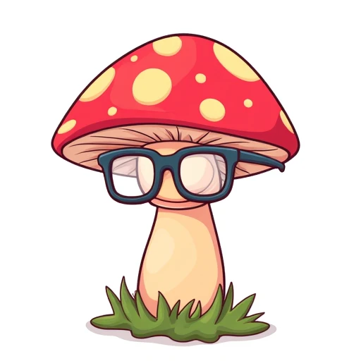 gmic_\(katongtiezhi\),A magic mushroom, glasses,(( White background, simple background))),masterpiece,best quality,great quality,good quality