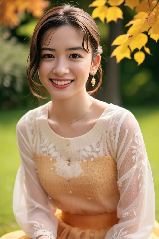 1girl,,(RAW photo, best quality), (realistic, photo-realistic:1.4), masterpiece, an extremely delicate and beautiful, extremely detailed, 2k wallpaper, Amazing, finely detail, extremely detailed CG unity 8k wallpaper, ultra-detailed, highres, soft light, beautiful detailed girl, extremely detailed eyes and face, beautiful detailed nose, beautiful detailed eyes,cinematic lighting,perfect anatomy,
(at a park), (autumn scenery),(golden gingko leaves in the background), Tokyo university, (bokeh)
(wearing blouse) (long skirt)
(free poses)
(smiling)
<lora:naganomeiV2_lora:0.8> <lora:chest size:-1>