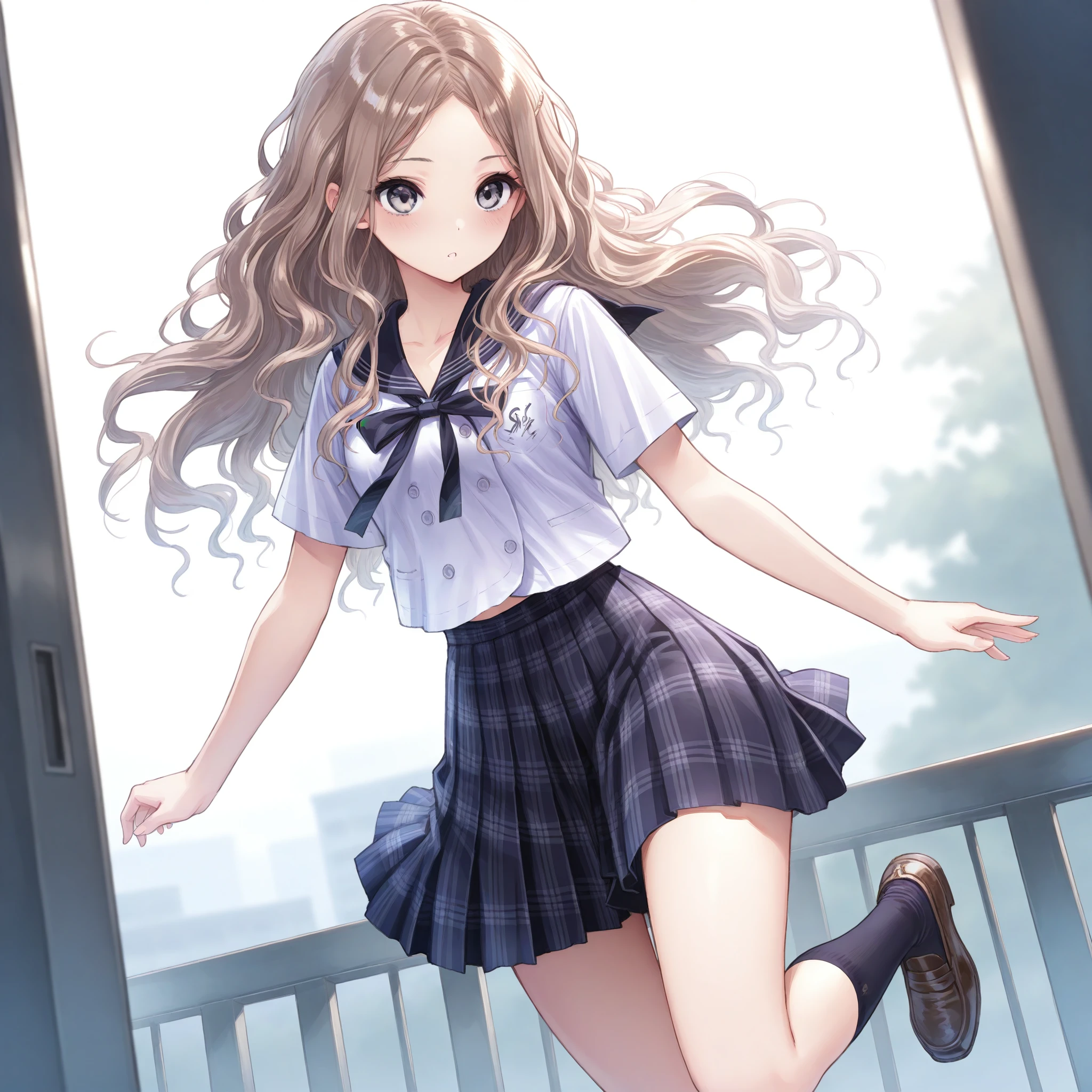 masterpiece, highres,best quality,<lora:shijou raimu-Ill-001:1>, shijou raimu, 1girl, solo, school uniform serafuku, jumping