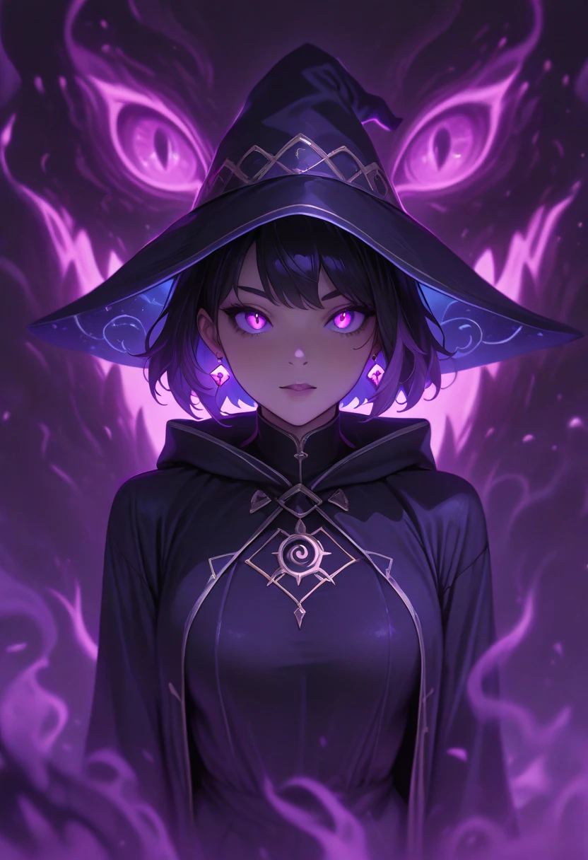 HDR, 8k, high contrast, masterpiece, best quality, amazing quality, very aesthetic, high resolution, ultra-detailed, absurdres, newest, scenery, (1girl, close up shot, upper body, witch, wearing magical dress and witch hat, facing the viewer, she is summoning multiple demons, multiple demons behind her also facing the camera, dark magic, demonic powers:1.2)