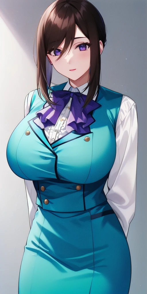 <lora:LinnaYamazakiV3:0.7> linna_yamazaki, huge_breasts, standing, solo, starry_sky, arms_behind_back, white_collared_shirt_purple_ascot_aqua_pencil_skirt_aqua_vest, masterpiece, best_quality, detailed_face, detailed_eyes, highres, beautiful, detailed, absurdres,