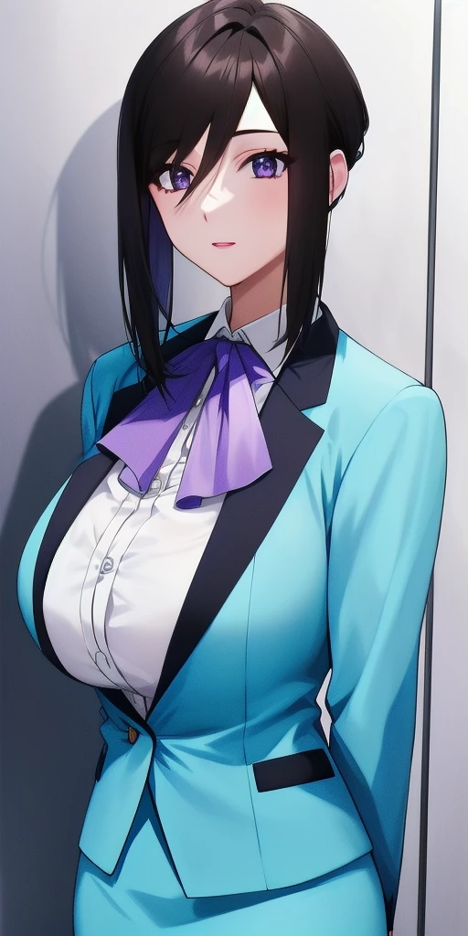 <lora:LinnaYamazakiV3:0.7> linna_yamazaki, huge_breasts, standing, solo, starry_sky, arms_behind_back, white_collared_shirt_purple_ascot_aqua_pencil_skirt_aqua_blazer, masterpiece, best_quality, detailed_face, detailed_eyes, highres, beautiful, detailed, absurdres,