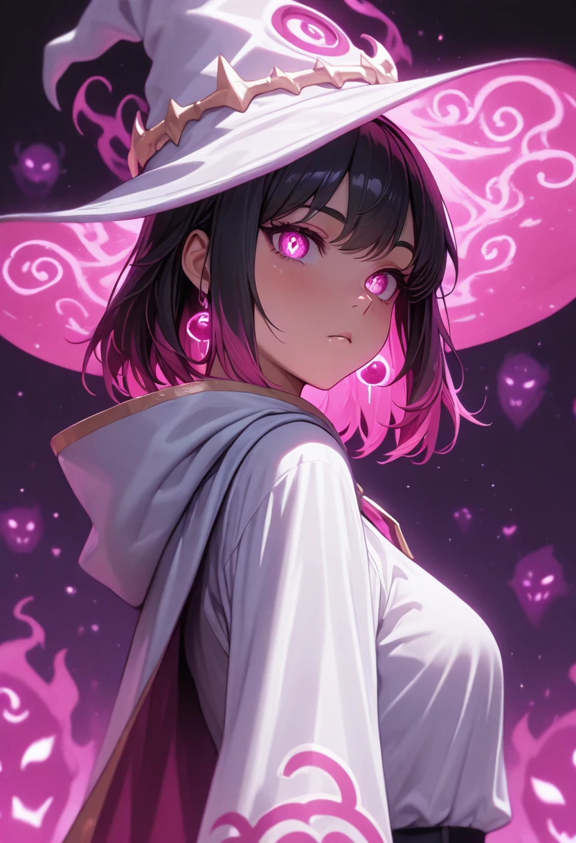 HDR, 8k, high contrast, masterpiece, best quality, amazing quality, very aesthetic, high resolution, ultra-detailed, absurdres, newest, scenery, (1girl, close up shot, upper body, witch, wearing magical dress and witch hat, facing the viewer, she is summoning multiple demons, multiple demons behind her also facing the camera, dark magic, demonic powers:1.2)