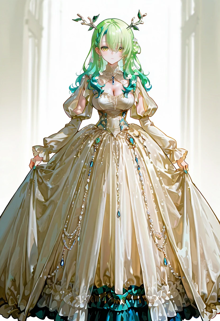 1girl,solo,looking at viewer,ikeda ruriko, gown, dress, beads, ceres_fauna,