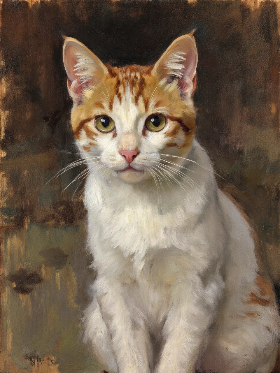 An oil painting, a cat