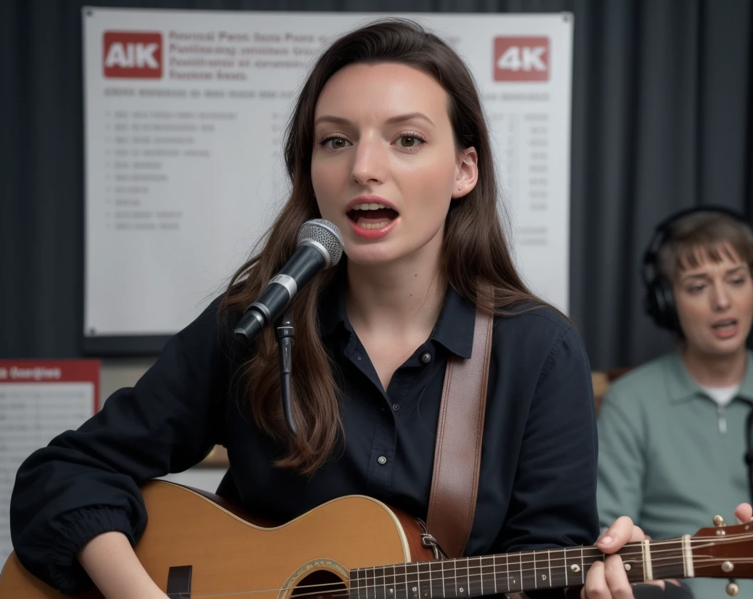 <lora:Gaitejansen:1>gaite jansen singing at the post office, 4k, tack sharp, highest quality, masterpiece