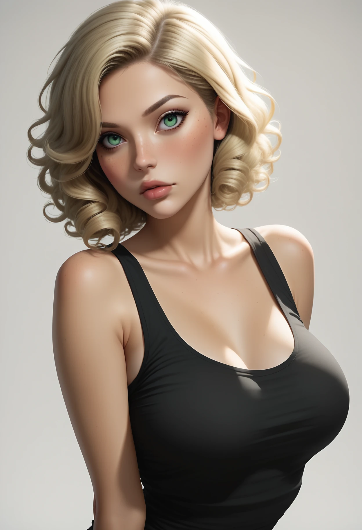 ((masterpiece, best quality, absurdres)),
1girl, solo,
black tank top,
<lora:Dark_Amber_Illust_v1:0.8>  d4rk4mb3r, green eyes, blonde hair,