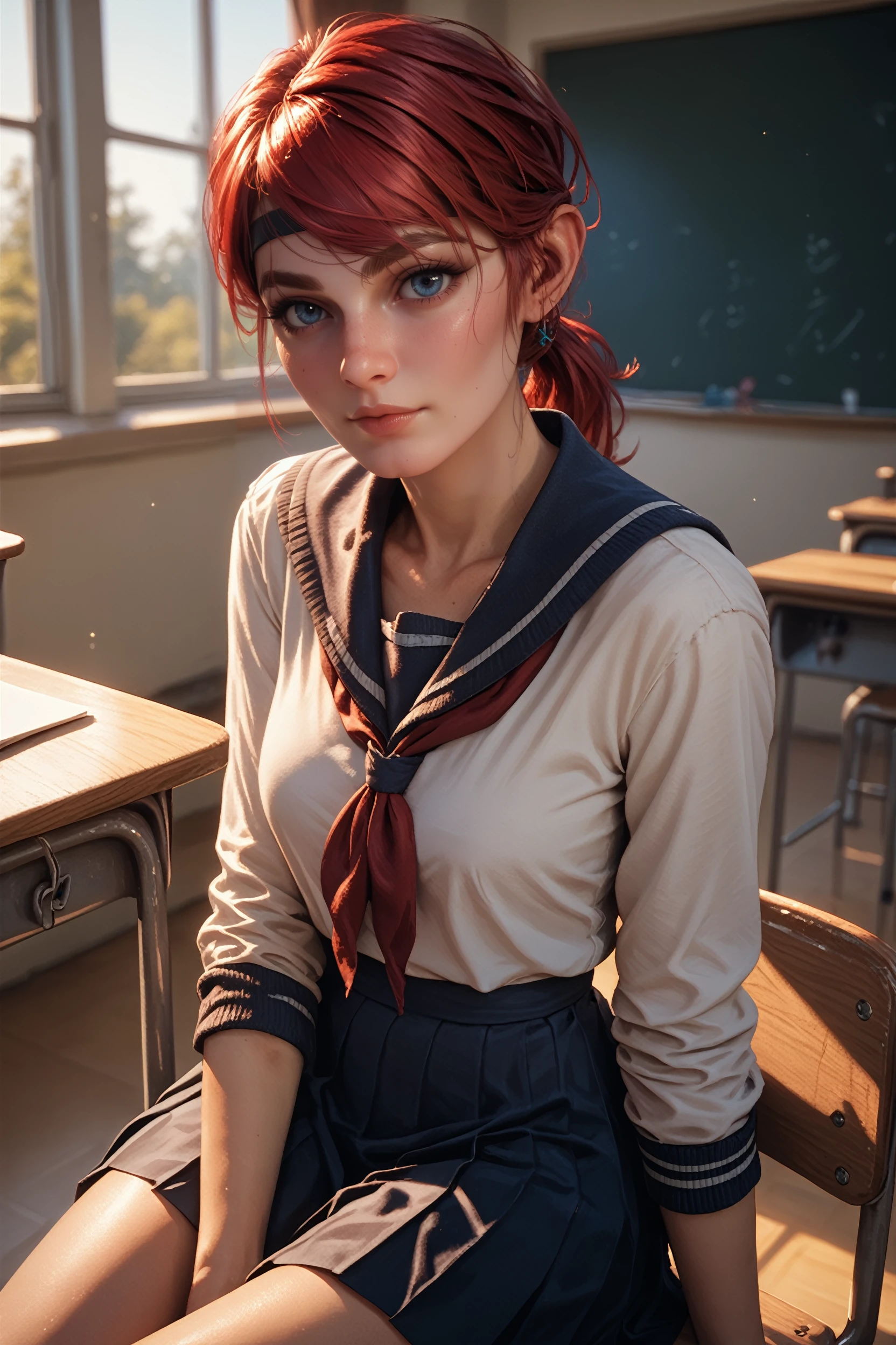 score_9, score_8_up, score_7_up, score_6_up
<lora:PMelie:0.8>
PMelie, 1girl, red hair, ponytail, blue eyes, hairband, looking at viewer, in classroom, school uniform, sitting