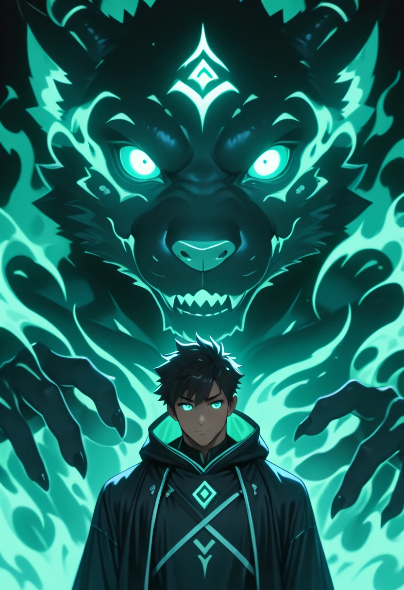 HDR, 8k, high contrast, masterpiece, best quality, amazing quality, very aesthetic, high resolution, ultra-detailed, absurdres, newest, scenery, (1boy, close up shot, upper body, wizard, wearing no shirt, muscular, glowing runes covering his body, facing the viewer, he is summoning multiple demons, multiple demons behind him also facing the camera, dark magic, demonic powers:1.2)