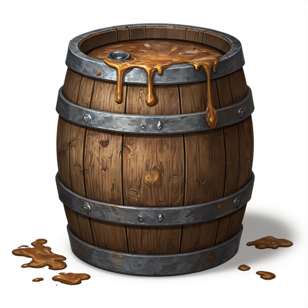 gmic_\(anheifeng\),There was a wooden keg with a spill, (( White background, simple background))),masterpiece,best quality,great quality,good quality