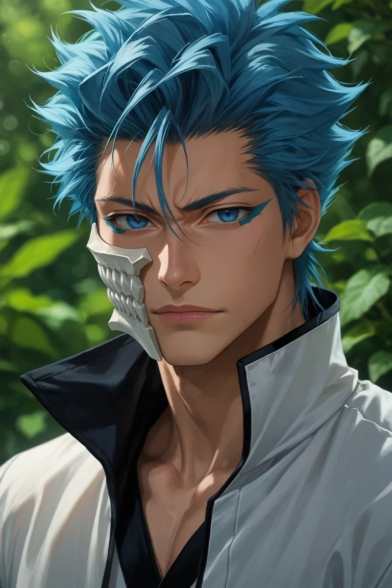 score_9, score_8_up, score_7_up, source_anime, rating_safe, , (photorealistic:0.6), looking at viewer, depth of field, 1boy, solo, male focus, <lora:grimmjow_jaegerjaquez_pony:0.92>, grimmjow_jaegerjaquez, blue hair, blue eyes, facial mark, arrancar, mask, short hair, , , <lora:sdxl_lightning_8step_lora:1>