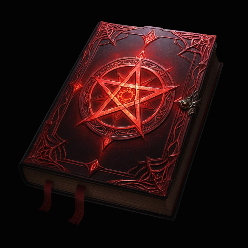 (((black background, simple background))),masterpiece,best quality,great quality,good quality,gmic_\(anheifeng\),A grimoire,surrounded by light,a pentagram,demons,red blood,<lora:gmic icon_g67icon-000014:0.5>,