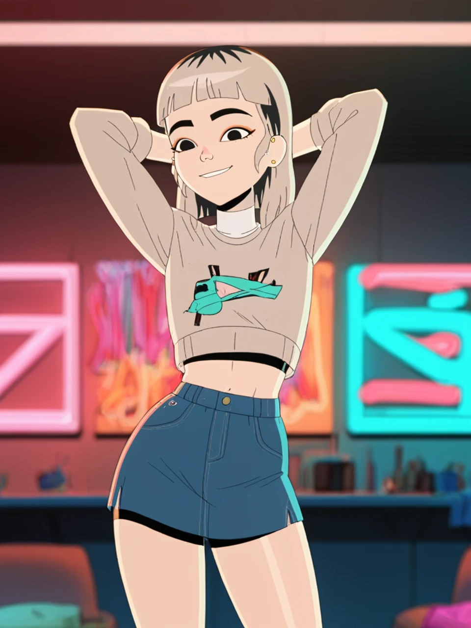 A girl wearing tight, short blue shorts with an aquamarine color. The shorts are close-fitting and accentuate her figure. The image is of the highest quality, with ultra-detailed features and a realistic appearance. The colors are vivid and vibrant, giving the portrait a lively and captivating feel. The lighting is done in a studio setting, with clear focus on the girl's face and body. The lighting is soft, creating a gentle and pleasing atmosphere.