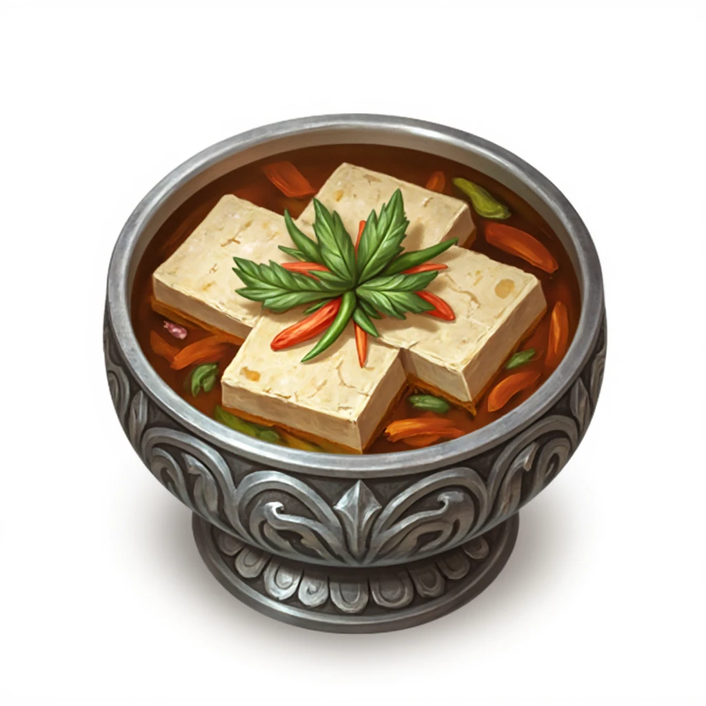 gmic_\(anheifeng\),A silver bowl filled with tofu and vegetables, soup, (( White background, simple background))),masterpiece,best quality,great quality,good quality