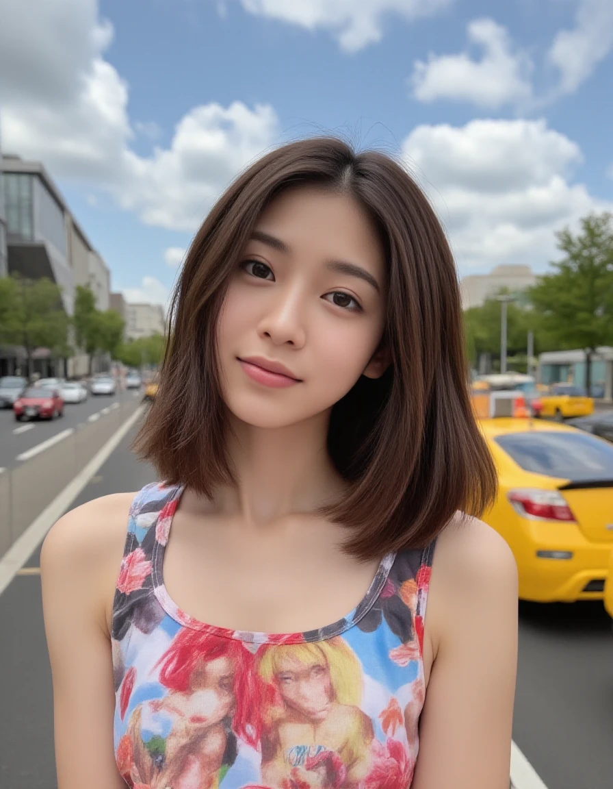 Photorealistic image of a woman, upper body, portrait,
"Teenager in a summer tank top with popular anime character prints.", (best quality), (masterpiece), 16k, 8K, ultra detailed, detailed skin, detailed face, masterpiece, best quality, ultra-detailed, intricate details, high resolution, 8k, sharp focus, vivid colors, high contrast, cinematic lighting, "The modern architecture of the Centre Pompidou, a hub of contemporary art in Paris."
__himeflux__, (best quality), (masterpiece), 16k, 8K, ultra detailed, detailed skin, detailed face, masterpiece, best quality, ultra-detailed, intricate details, high resolution, 8k, sharp focus, vivid colors, high contrast, cinematic lighting, "A bustling street scene with New York's iconic yellow cabs lined up outside the Metropolitan Museum of Art."