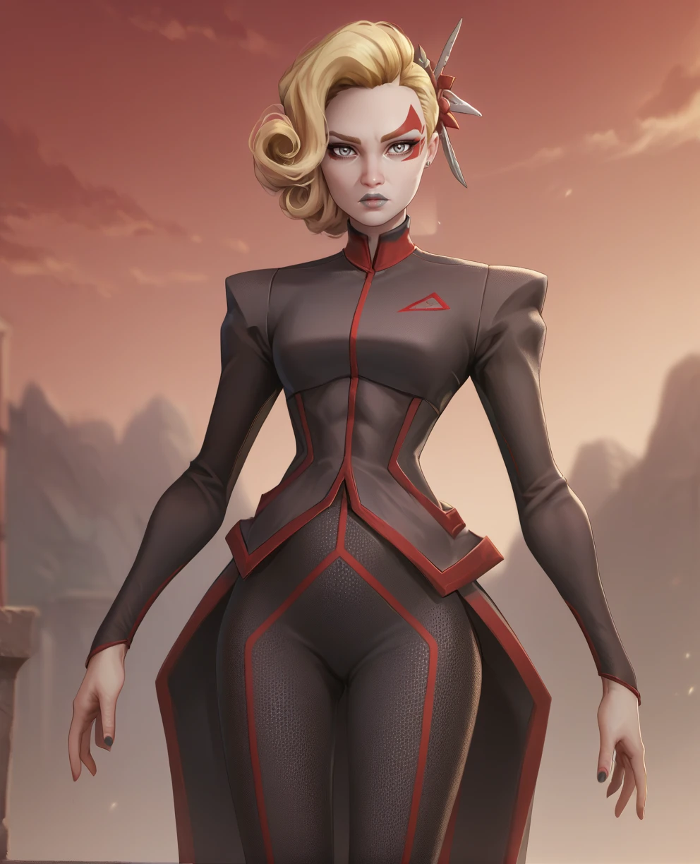 score_9,score_8_up,score_7_up,score_6_up,score_5_up,score_4_up,
deandexl,grey eyes,blonde hair,hair ornament,makeup,grey lipstick,
black dress,long sleeves,pants,
standing,looking at viewer,
red sky,military base,science fiction,<lora:deandexl-BB12alt>,