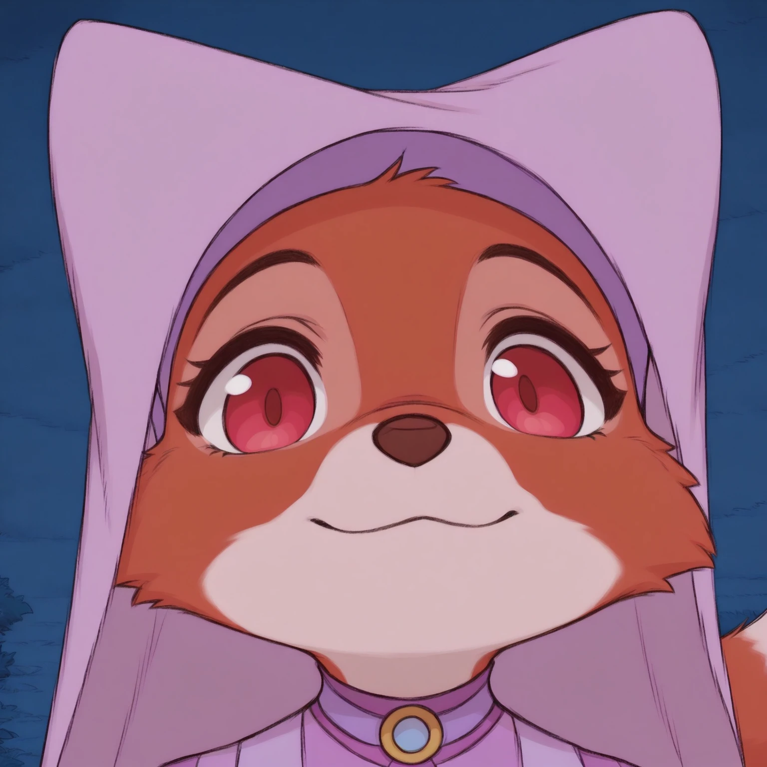 Maid_Marian, solo, red fur skin, pink dress,  red eyes, fox tail, furry, fox, 
mutsukiface, chibi, portrait, close-up, smile, :3, closed mouth
 <lora:meme_mutsukiface_illustriousXL:1>
 <lora:Maid_Marian_illustriousXL:0.8>