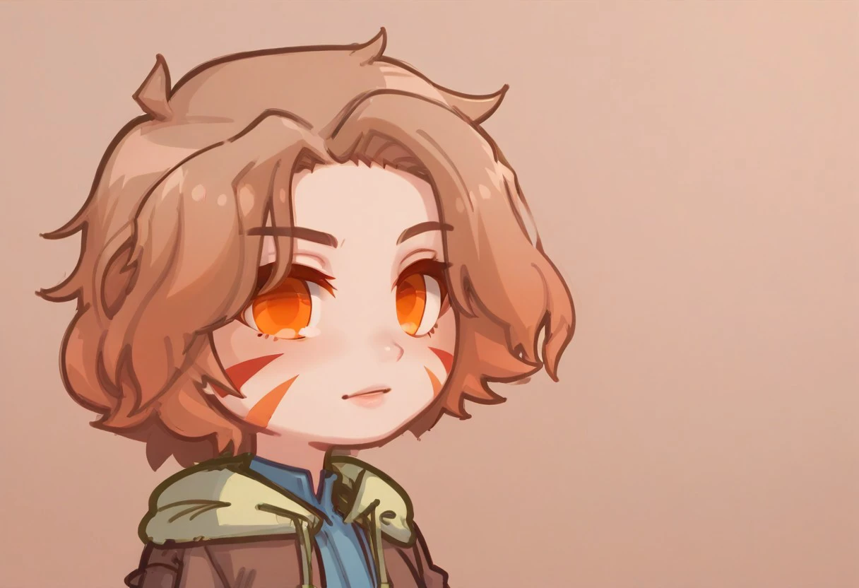 score_9, score_8_up, score_8, S6ARAGWOFFRGRD, brown hair, short hair, orange eyes, (facial mark:0.5)