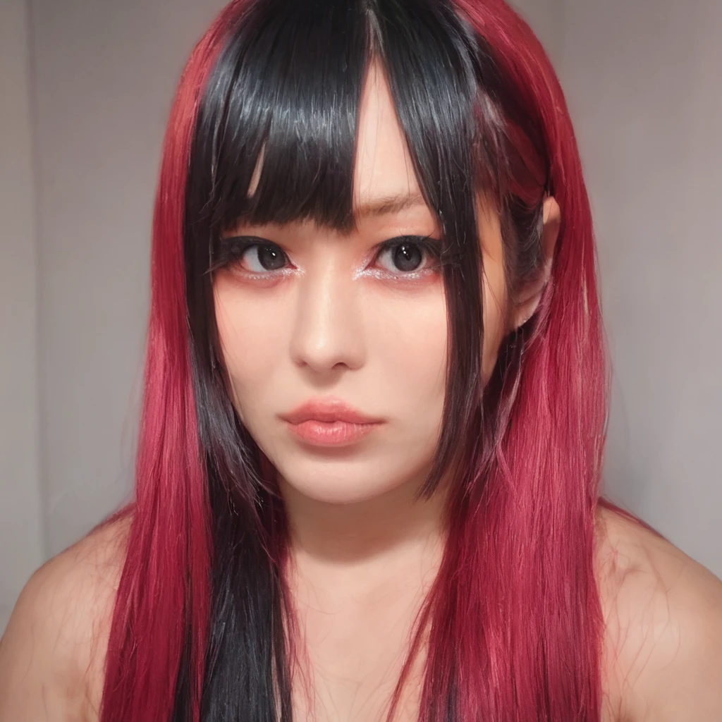 score_9, score_8_up, score_7_up,   <lora:IYO_SKY_v2:1>,1yosky, 1girl, realistic, solo, black hair, red hair, multicolored hair, long hair, parted bangs, black eyes, lips, looking at viewer, portrait,