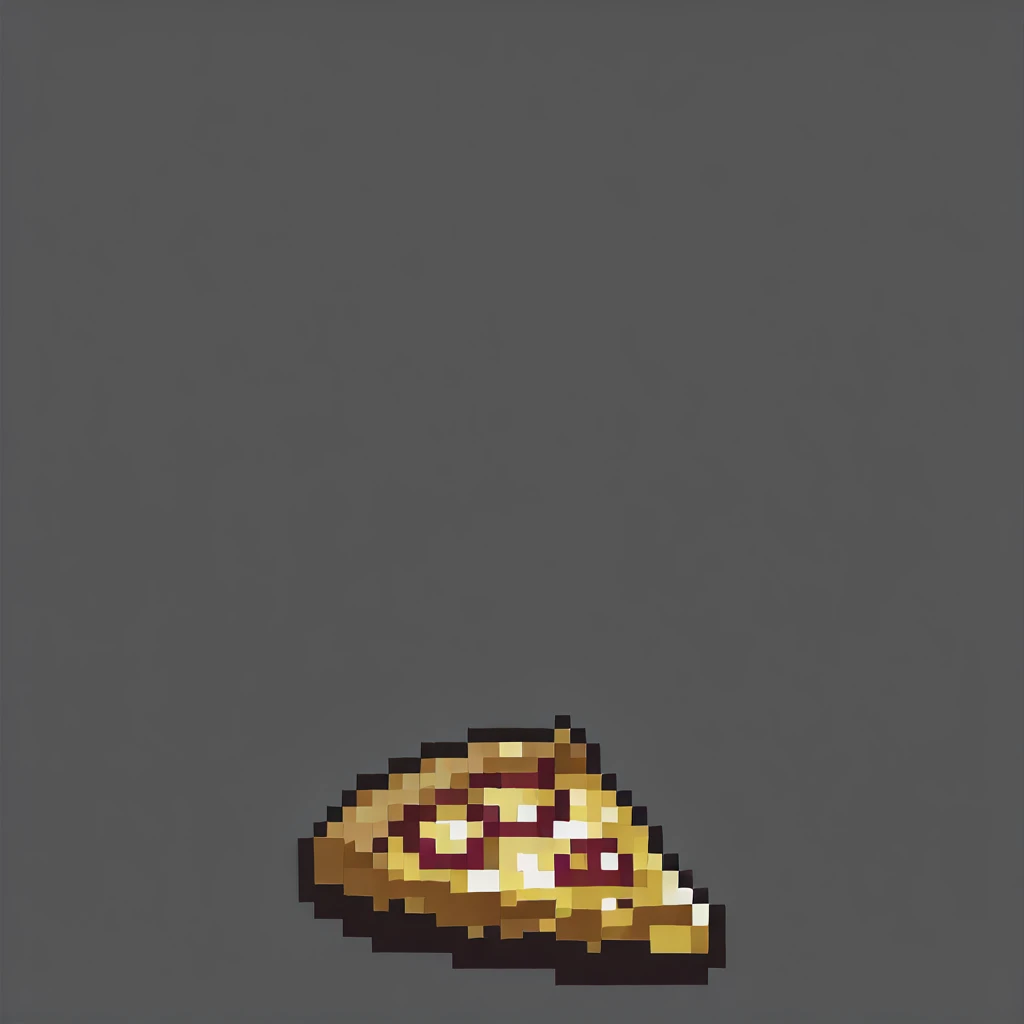 <lora:Illustrious - SNES Earthbound Enemies - 1994 - Epoch 8:1> earthbound_enemy, neutral grey background, pixelart, grey background, solo, drop shadow, slice of pizza, cheese,