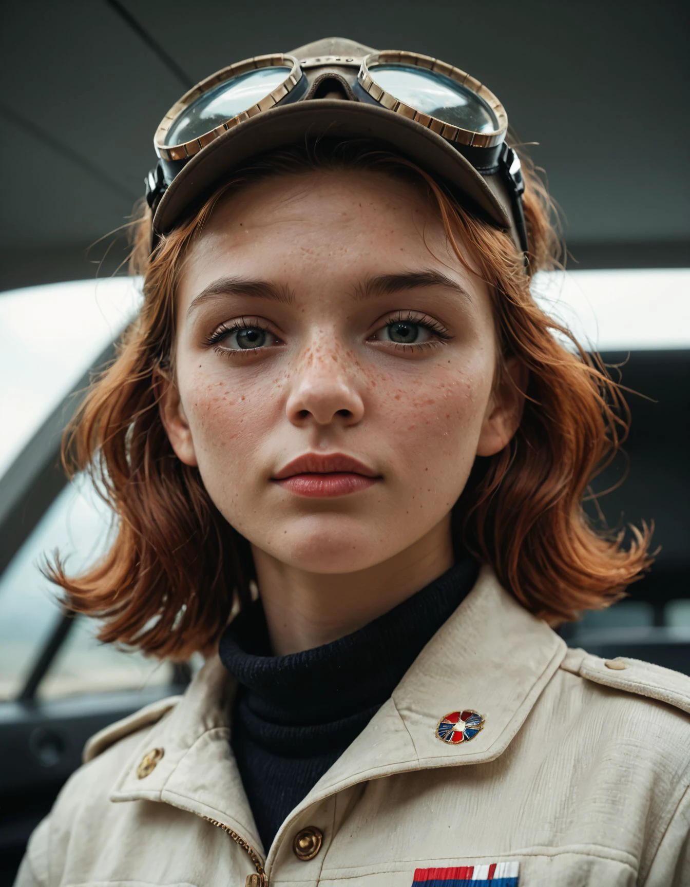 score_9, score_8_up, score_7_up, score_6_up,
portrait, masterpiece, 4k, ray tracing, intricate details, highly-detailed, hyper-realistic, 8k RAW Editorial Photo.
18-year-old girl with auburn hair and freckles wearing (retro aviator googles:1.2) and flight cap, fine art photography, film grain