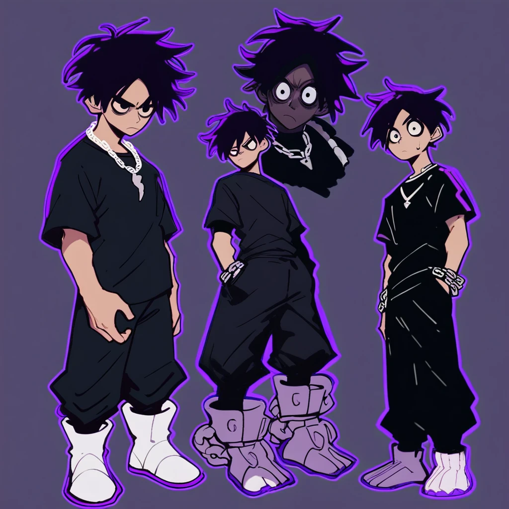 full body portrait, 2d, anime, hentai, dark theme, black background, dark skin, african, woman, youthful adult, college age, 21 year old, standing, arms behind back, tall, (muscular:1.2), latex bodysuit, long sleeves, heavy gold collar, flat chest, a poor emulation of a military cut hair, short black hair, brown eyes, natural eyebrows, [Sahrawi], (smile, grin, loving expression, looking at viewer), tribal patterns arm tattoo, tribal patterns leg tattoo, ear piercing, eyebrow piercing, lip piercing, navel piercing, nipple piercing, nose piercing