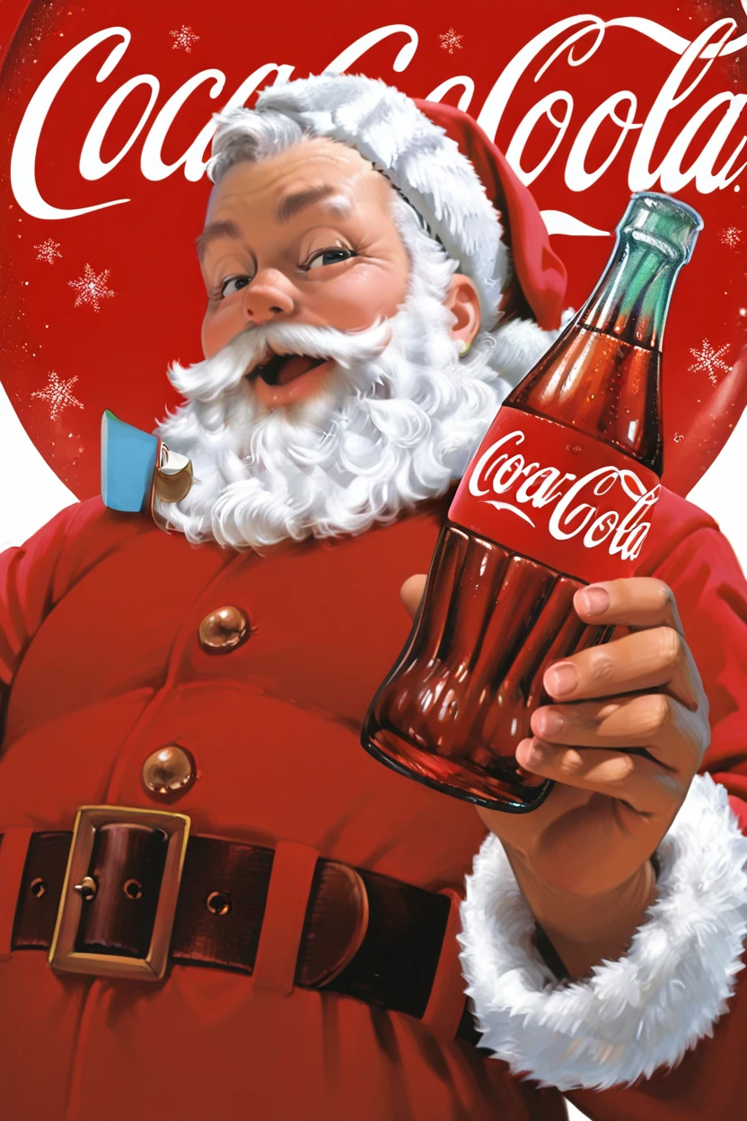 masterpiece, best quality,  CocaColaSanta, solo, 1boy, white hair, male focus, belt, facial hair, bottle, beard, alcohol, realistic, mustache, drink, soda    ,<lora:CocaColaSantaIXL_v2:1.0>,